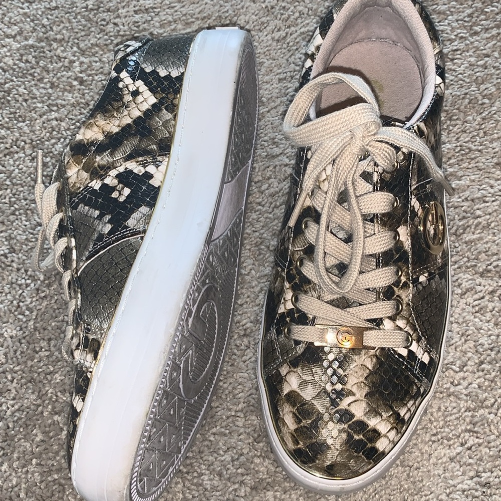 Guess GBG brown tan snake print gold logo sneakers size 9 - Picture 8 of 9